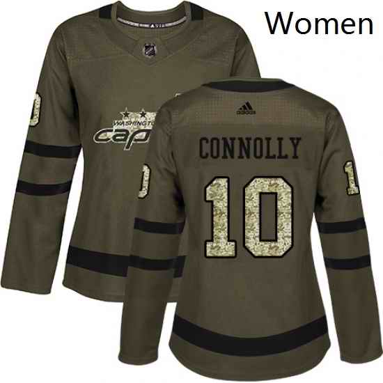 Womens Adidas Washington Capitals 10 Brett Connolly Authentic Green Salute to Service NHL Jersey